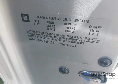 2008 Chevrolet Impala Lt из США, поврежденный, VIN 2G1WT58N689151630